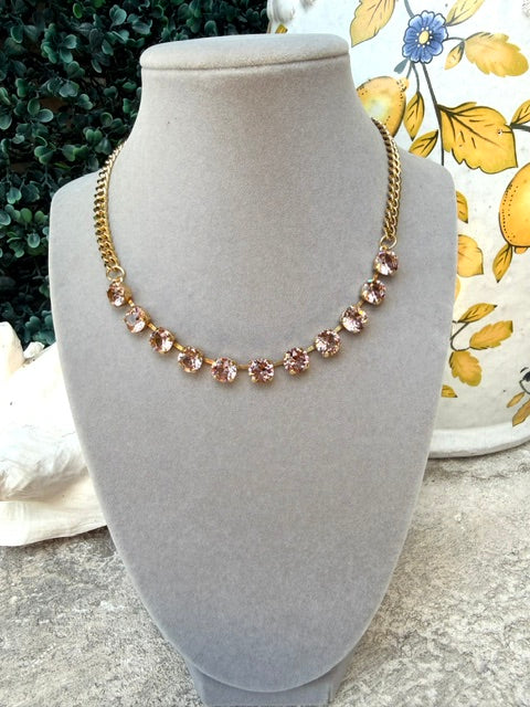 pink swarovski crystal.  Tova necklace. 22kt gold plated