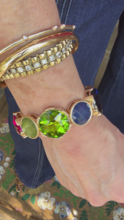 Colorful Crystal and Gold Stretch Bracelet