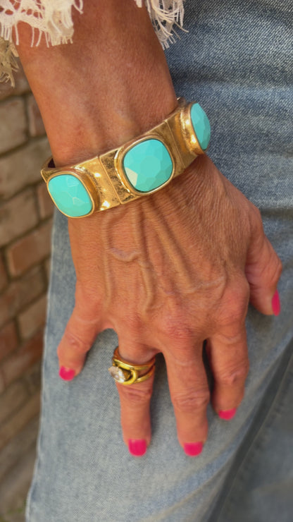 Hammered Gold Turquoise Bracelet