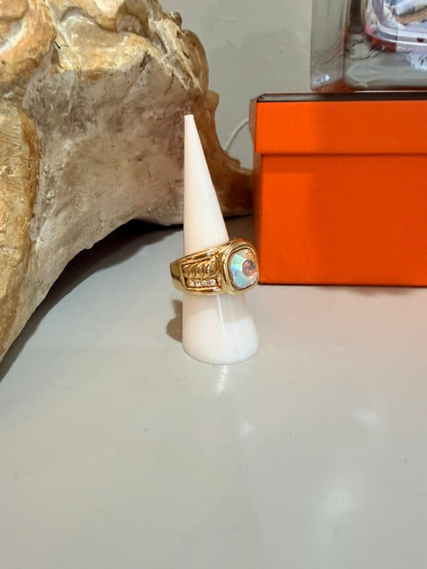gold stretch ring with AB rhinestone