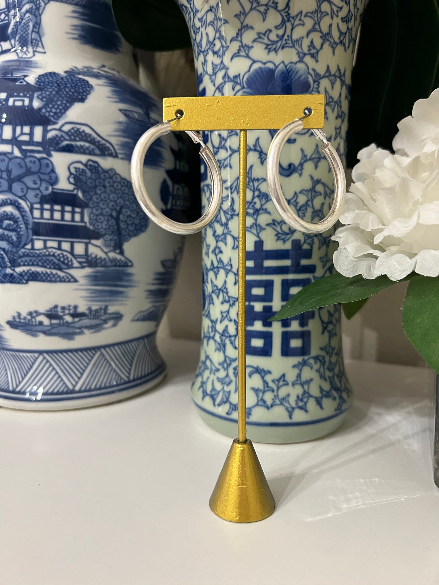 Brushed Silver Hoops