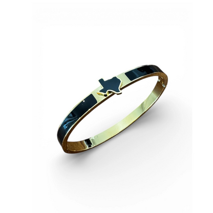  black and gold enamel bangle bracelet with black enamel shaped texas detail