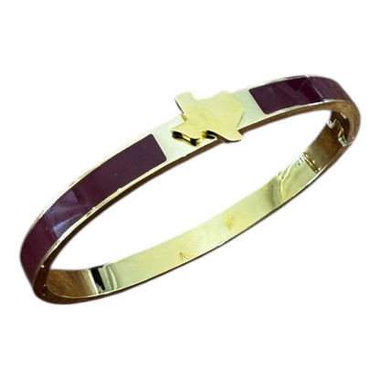22k gold maroon enamel bangle bracelet wtih gold shaped texas design 