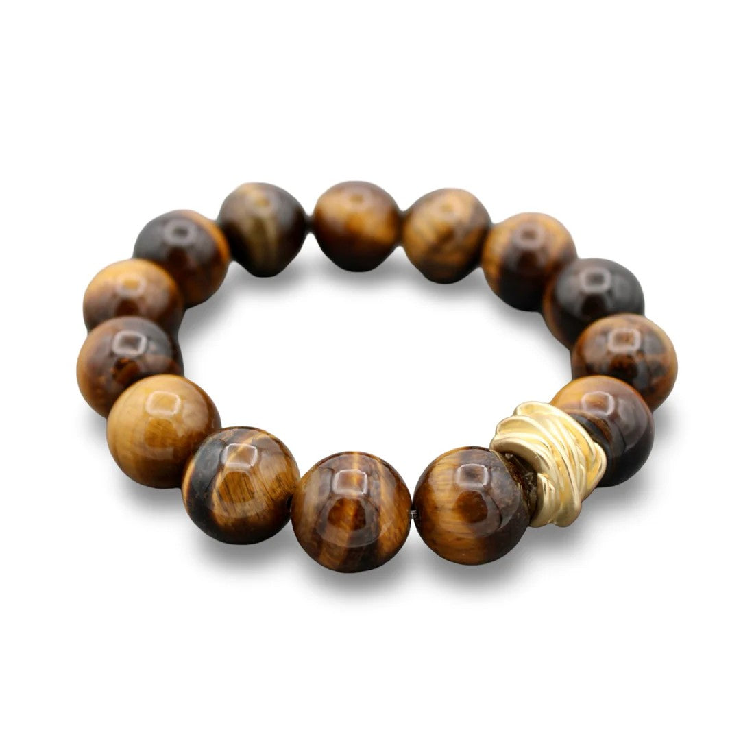 tiger eye beaded stretch bracelet with gold accent bead