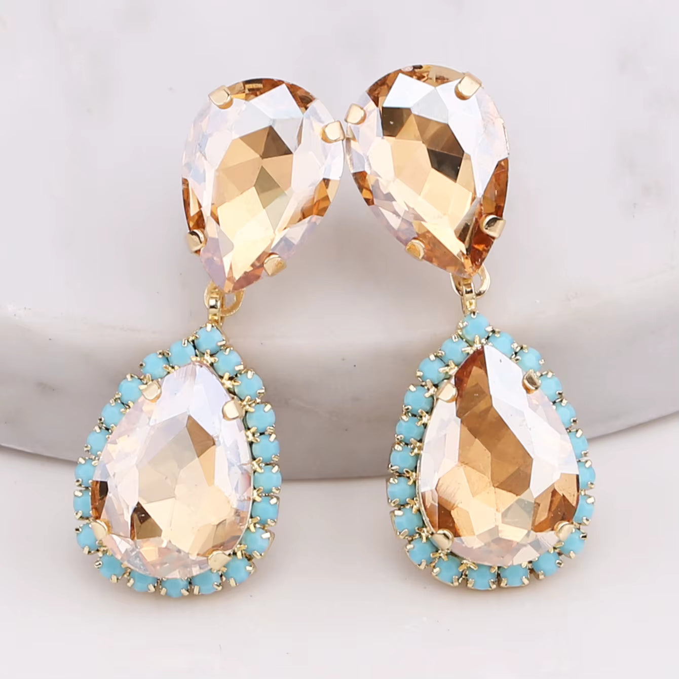 Topaz Cascade Rhinestone Drop Earrings