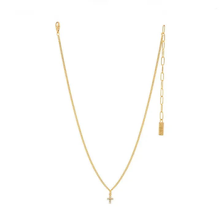 Tova Mini Cross Necklace-Clear
