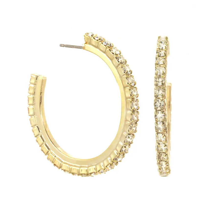 Tova classy gold tone 1.5 inch hoop with small Swarovski crystals
