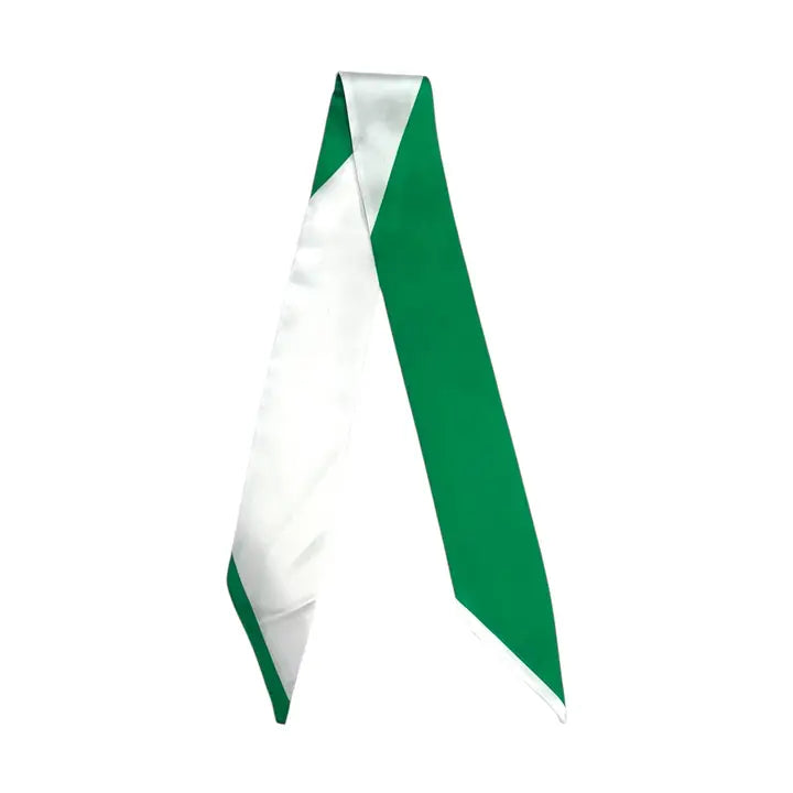 Green and white twilly on a white background