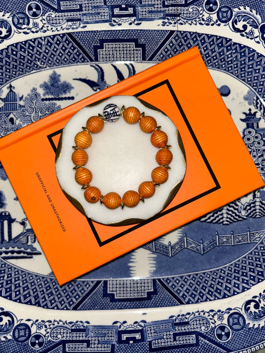 Orange Bali Chinoiserie  Wood Bead Bracelet