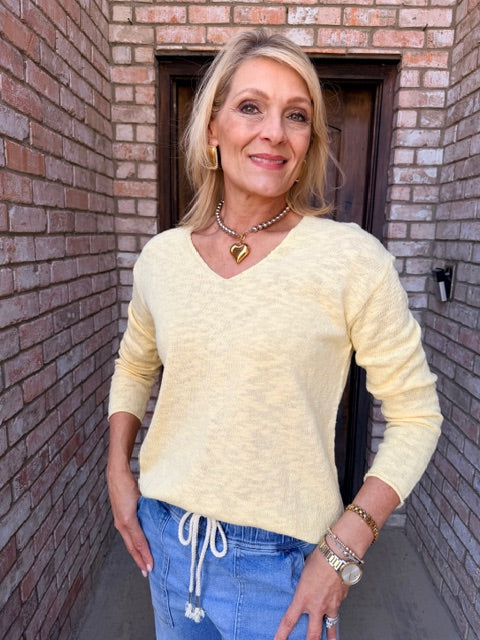 Seaside Knit Sweater-Lemon