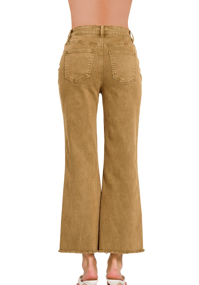 Washed Frayed Hem Jean- Camel