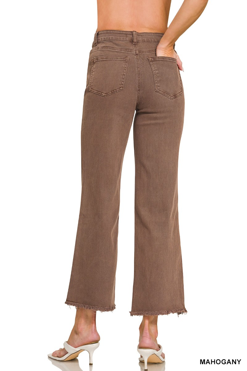 Washed Frayed Hem Flair Pant- Mahogony